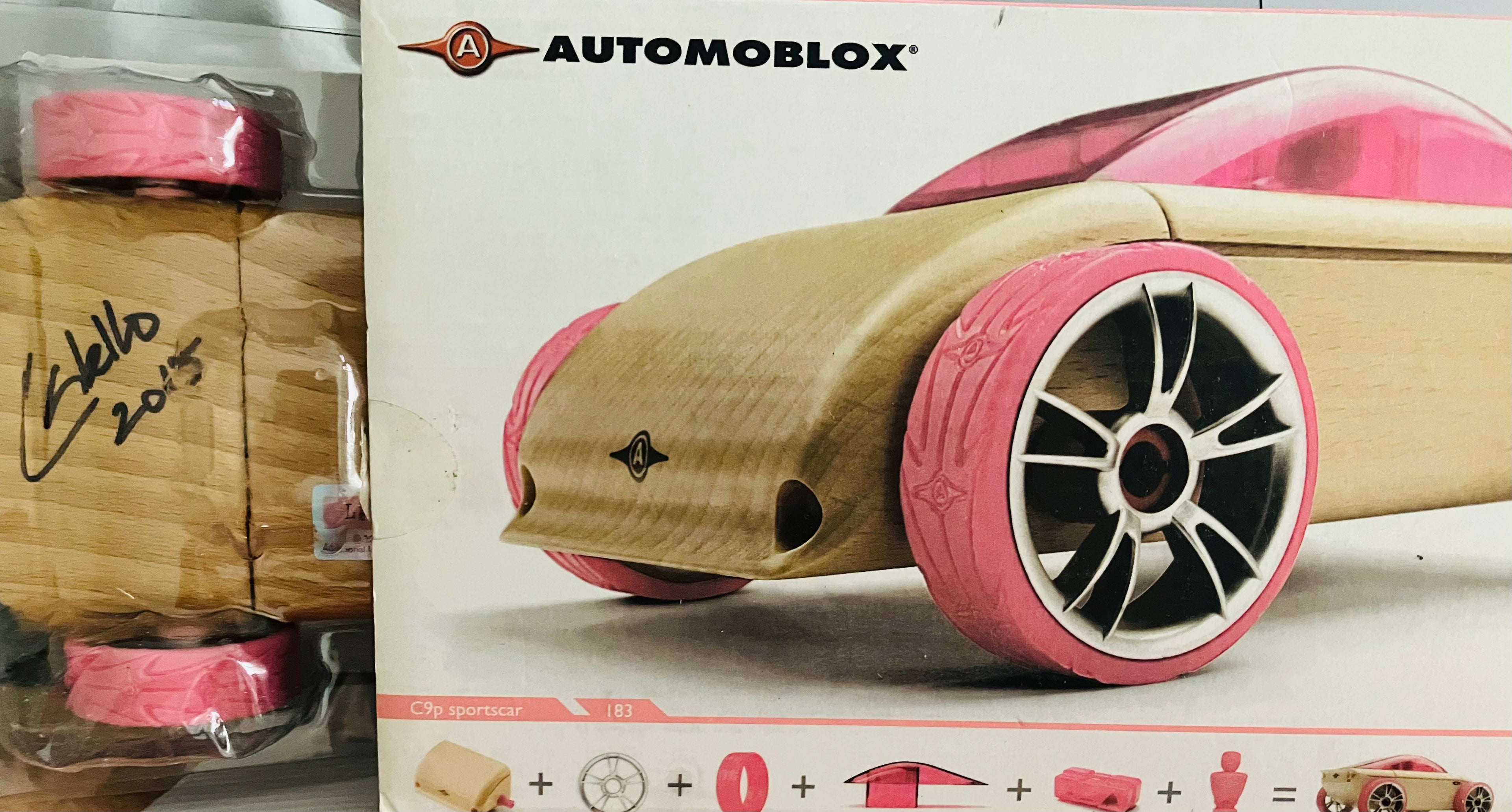 BRAND NEW - Automoblox C9 Wooden Car Designed & Autographed by Calello Pink Wheels Authentic Toy