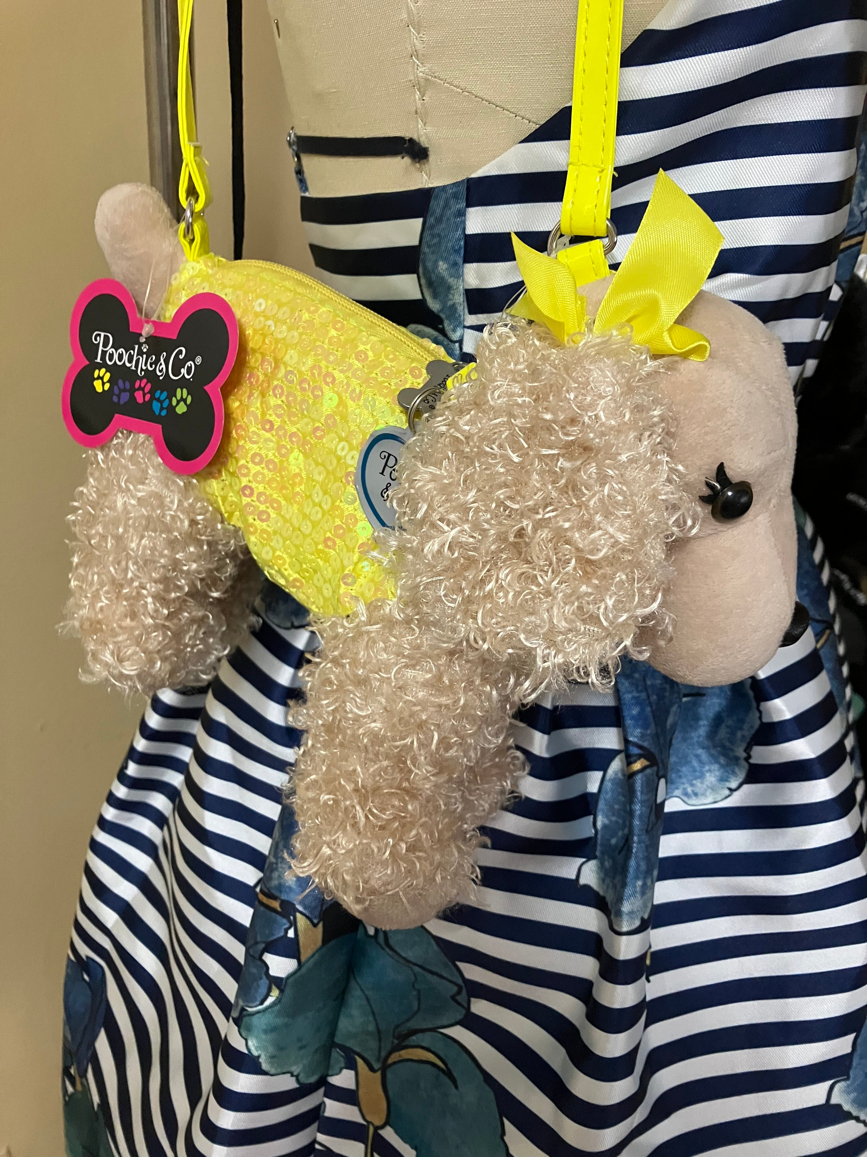POOCHIE & CO Girls Yellow Sequined Puppy Purse & Tan Plush Dog Puppy