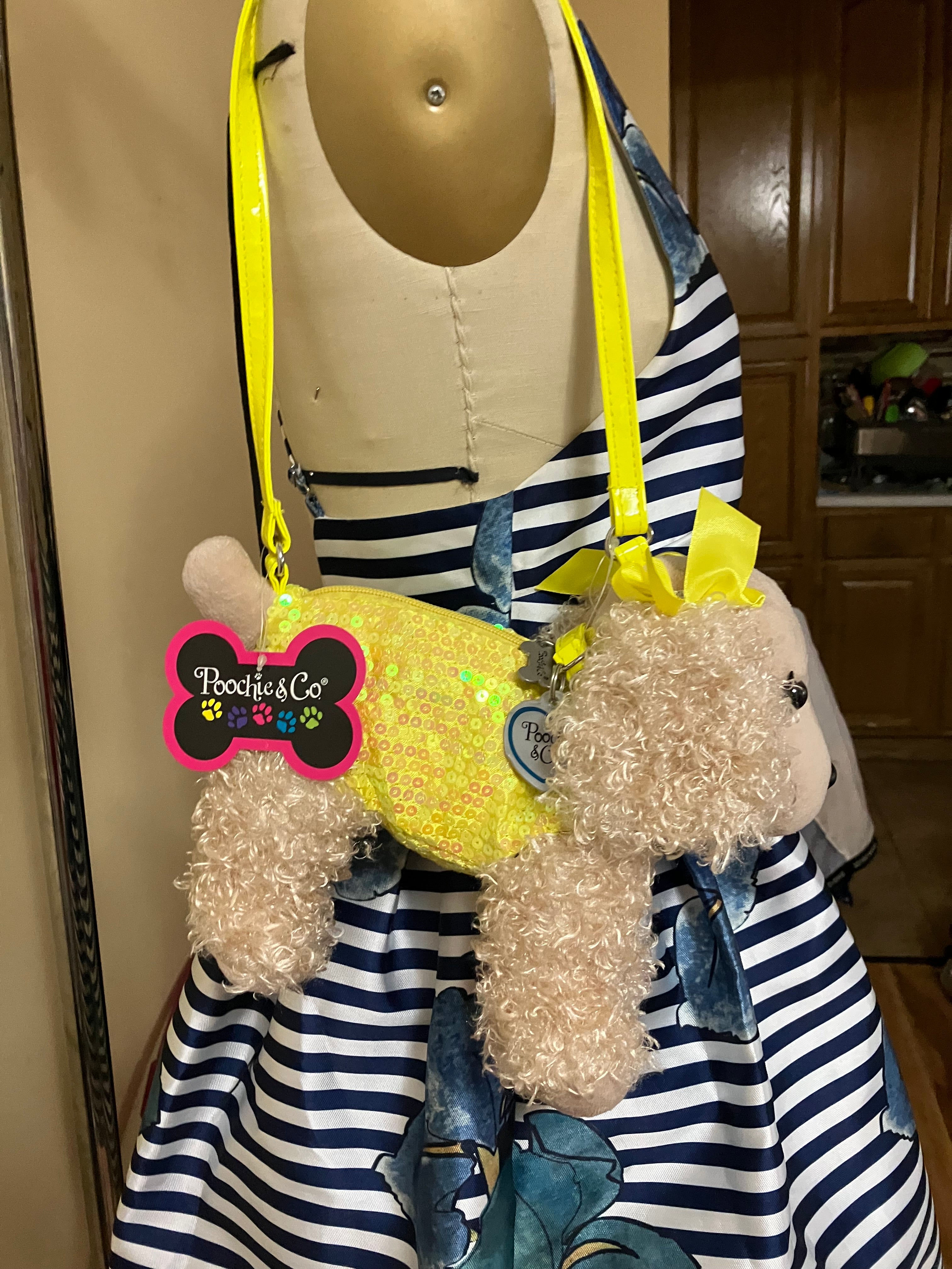 POOCHIE & CO Girls Yellow Sequined Puppy Purse & Tan Plush Dog Puppy