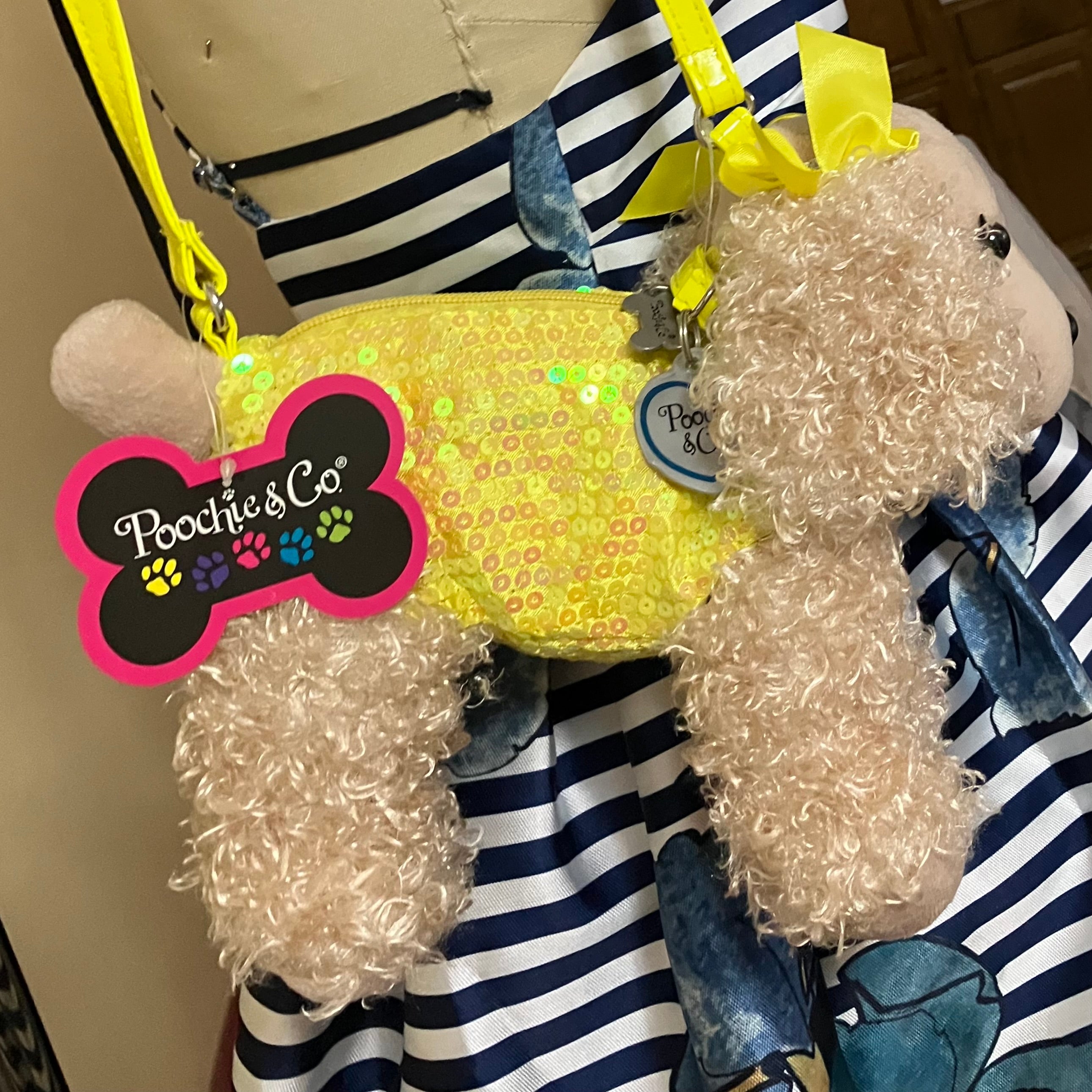 POOCHIE & CO Girls Yellow Sequined Puppy Purse & Tan Plush Dog Puppy