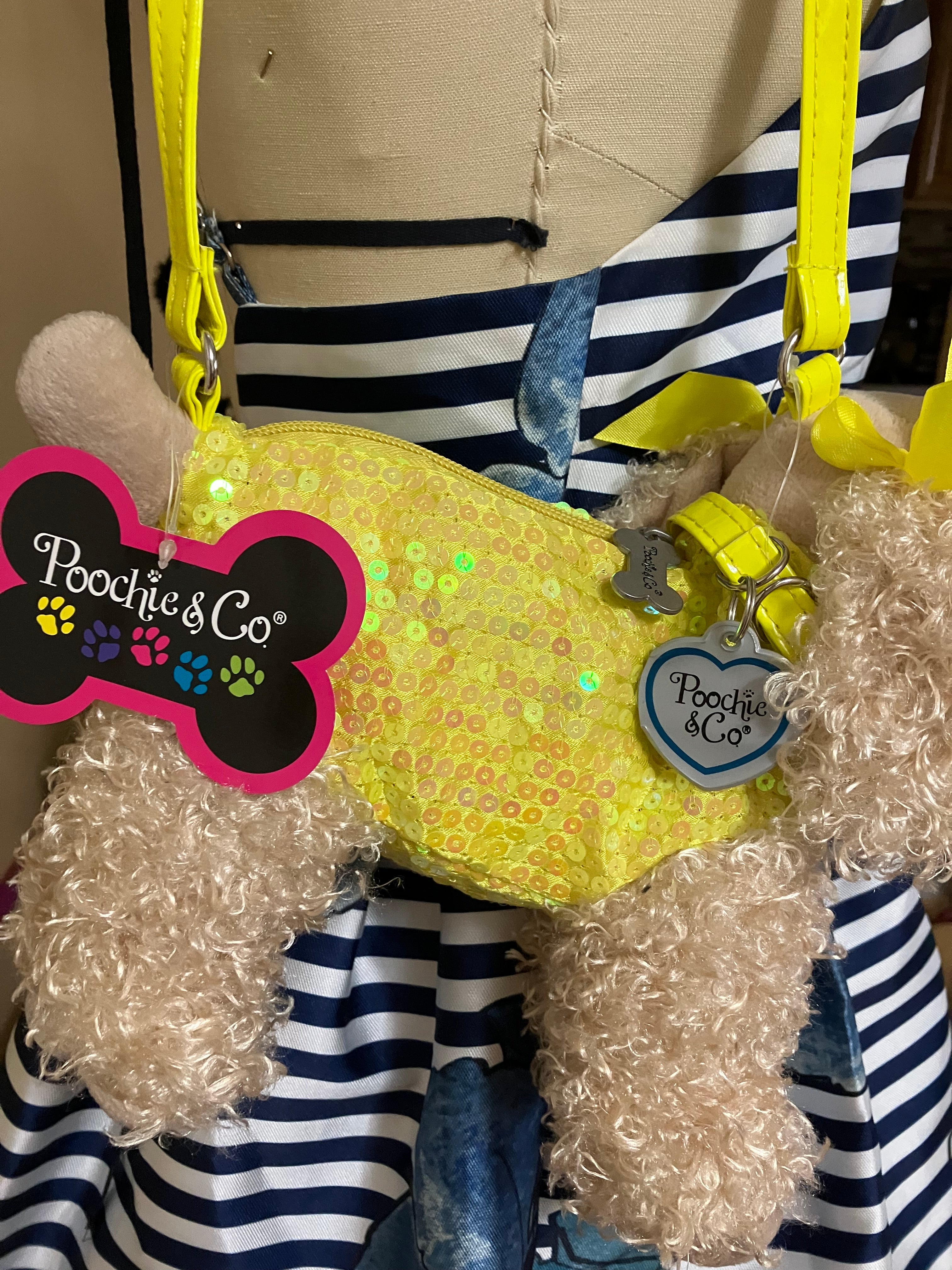 POOCHIE & CO Girls Yellow Sequined Puppy Purse & Tan Plush Dog Puppy