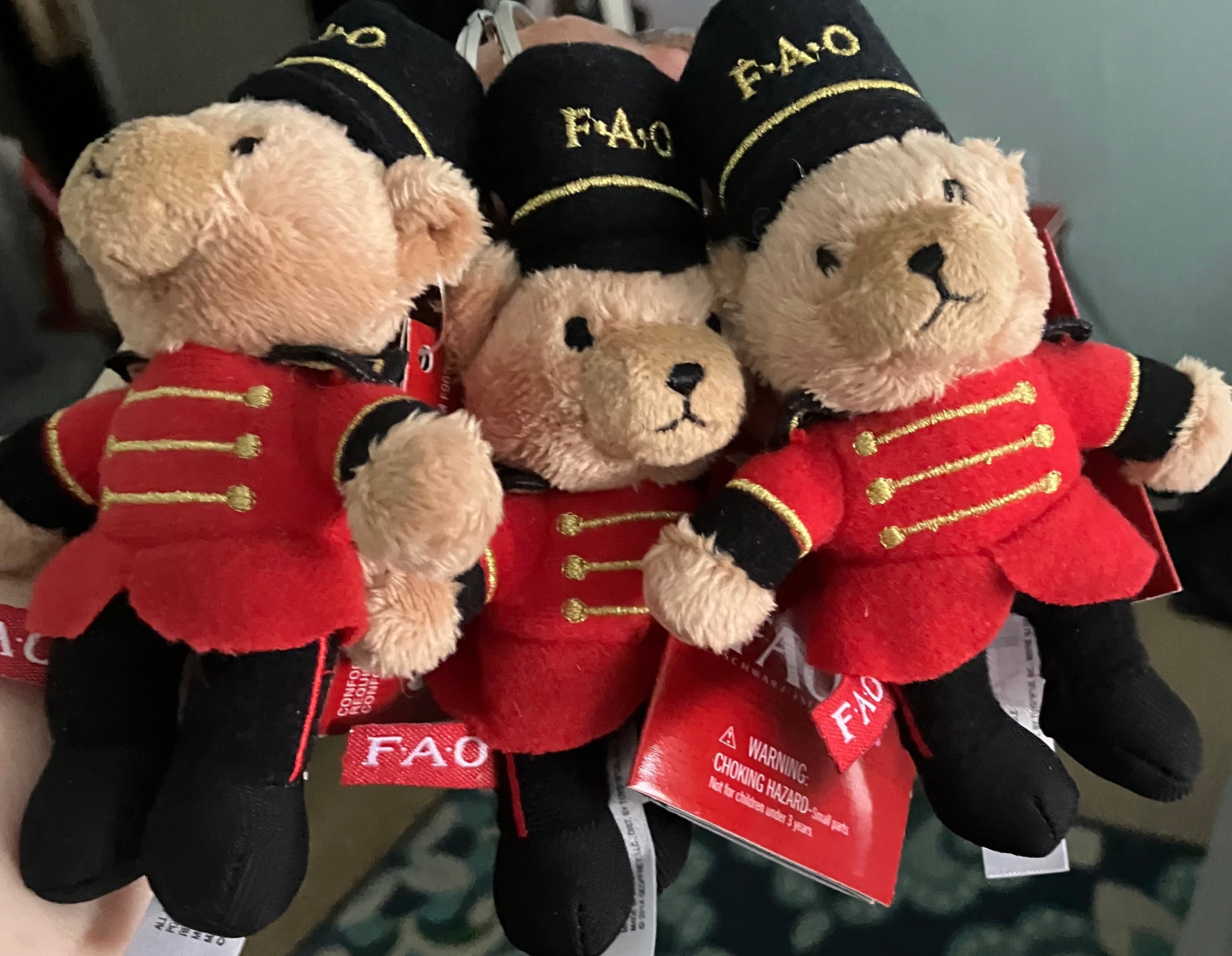 FAO Schwarz Plush Bear Soldier Keychain Original Red Black Uniform Collectible