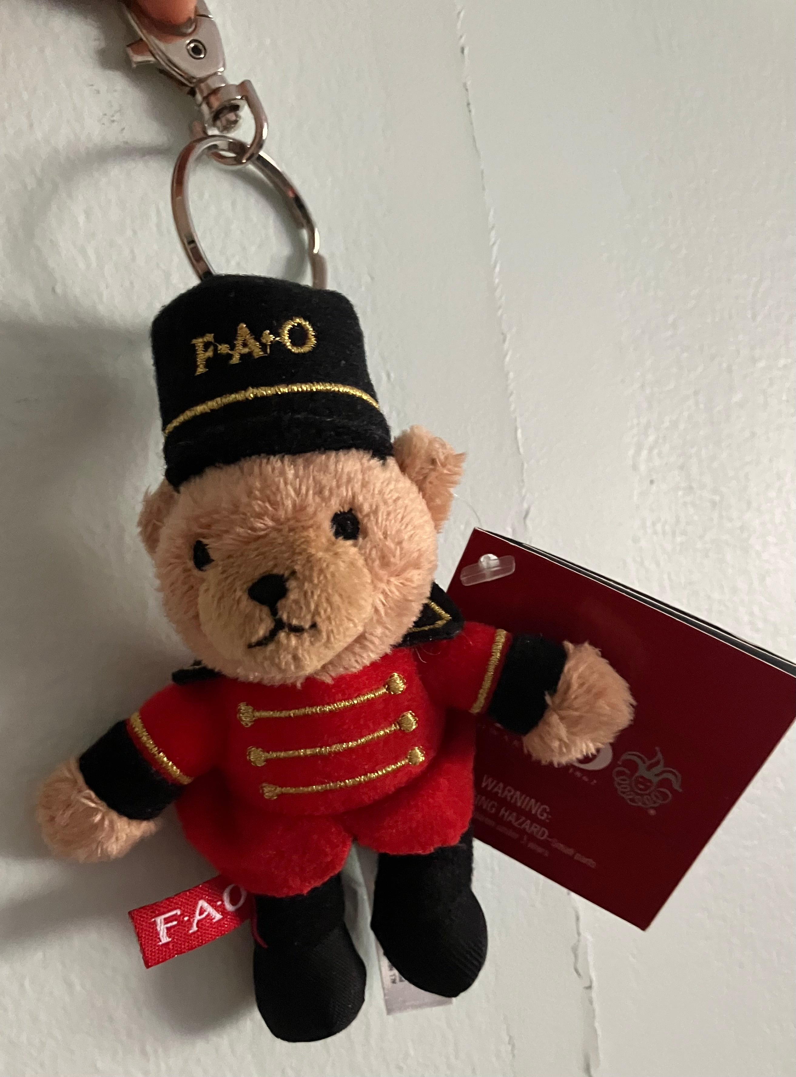 FAO Schwarz Plush Bear Soldier Keychain Original Red Black Uniform Collectible