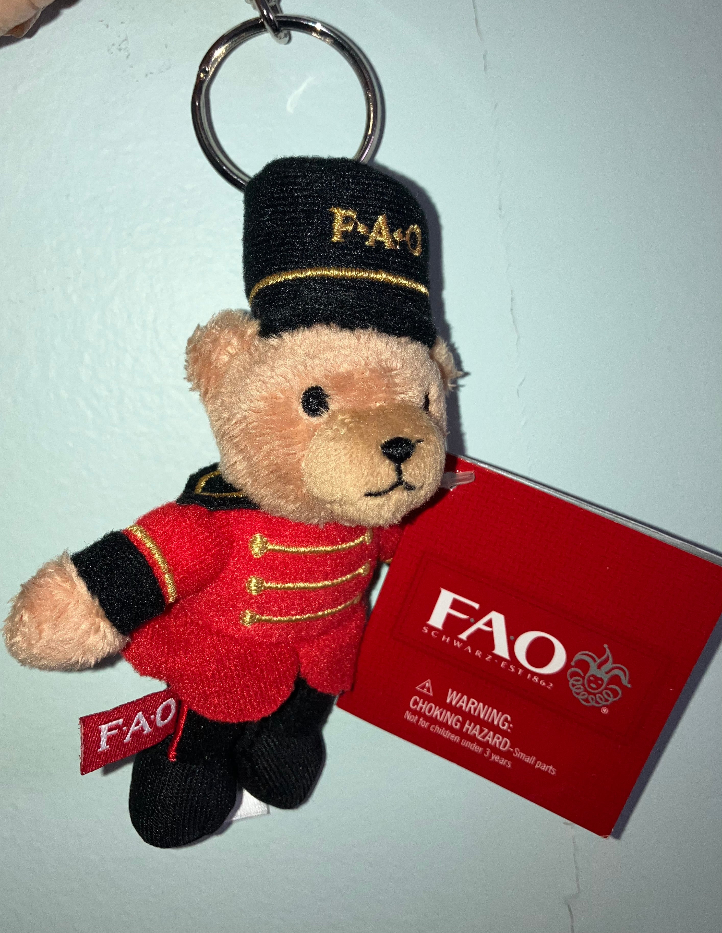 FAO Schwarz Plush Bear Soldier Keychain Original Red Black Uniform Collectible