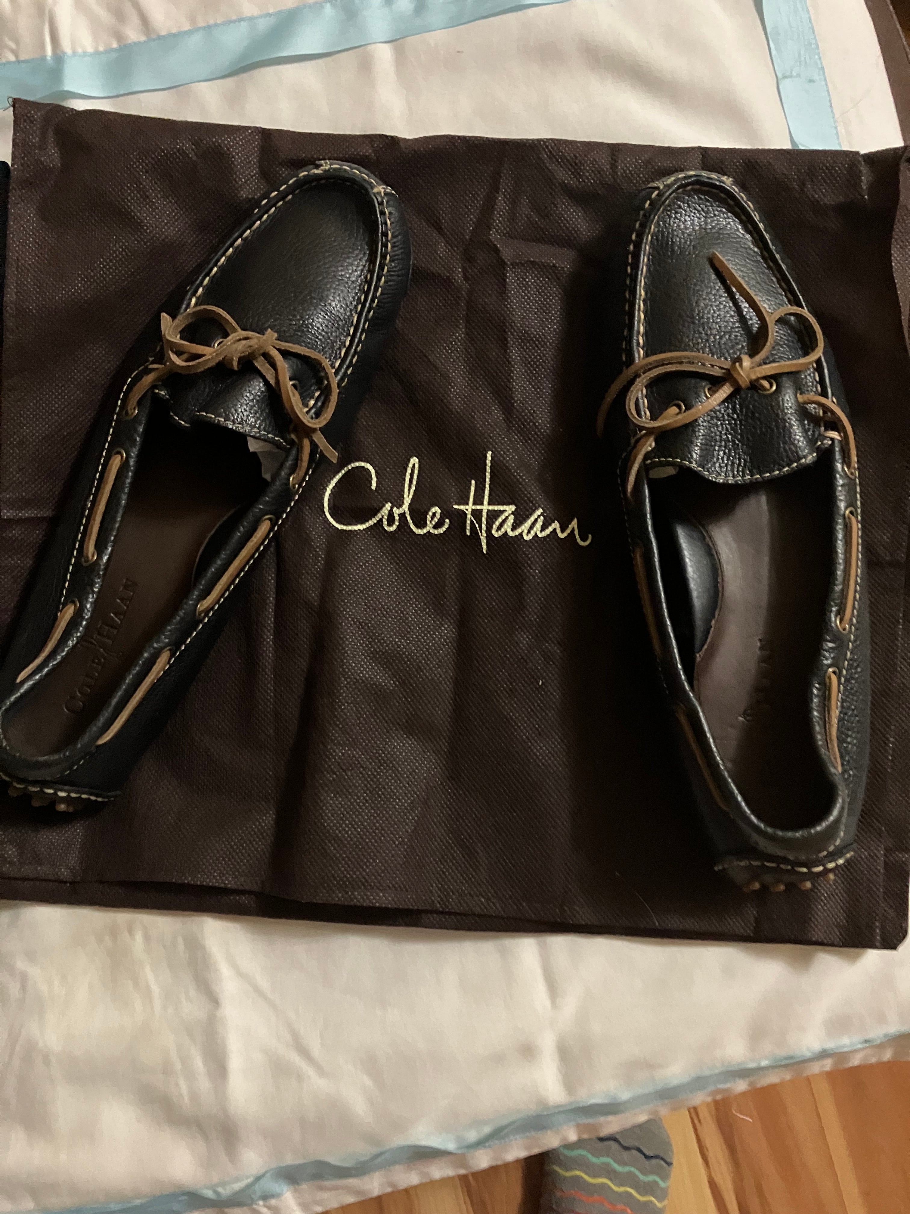 LIKE NEW - Cole Haan Men's Gunnison Navy Blue Pebble Leather Driving Moc Loafers - Size:9.5D